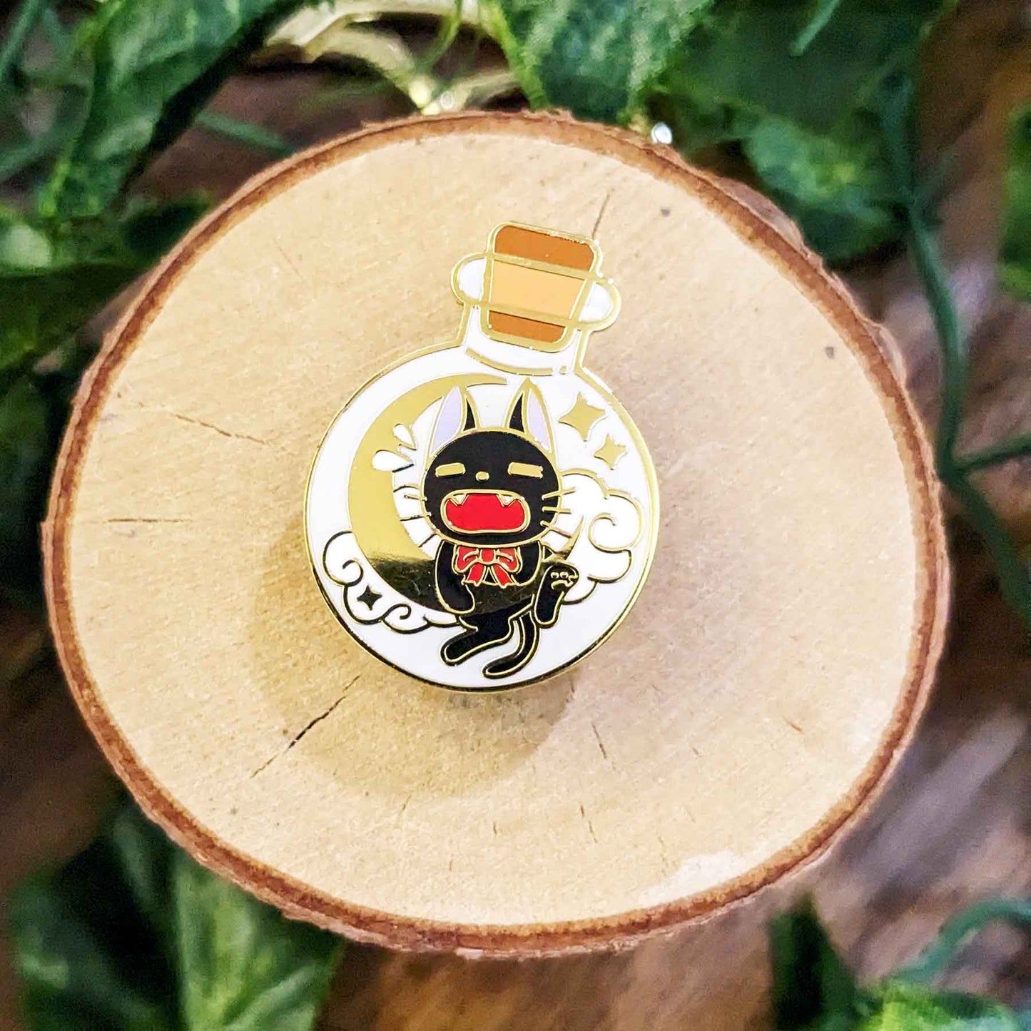 Crying Black Scaredy Cat Bottled Spirit Enamel Pin