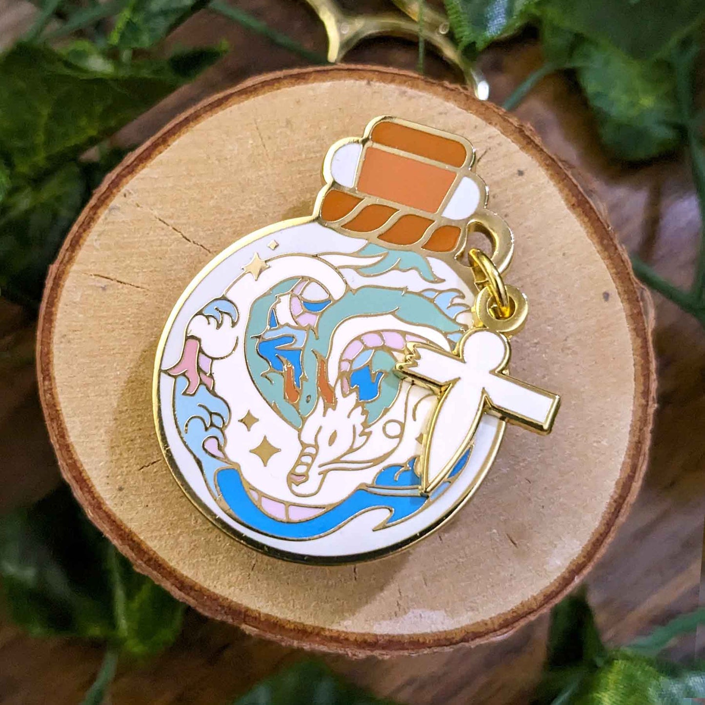 River Dragon Bottled Guardian Enamel Pin