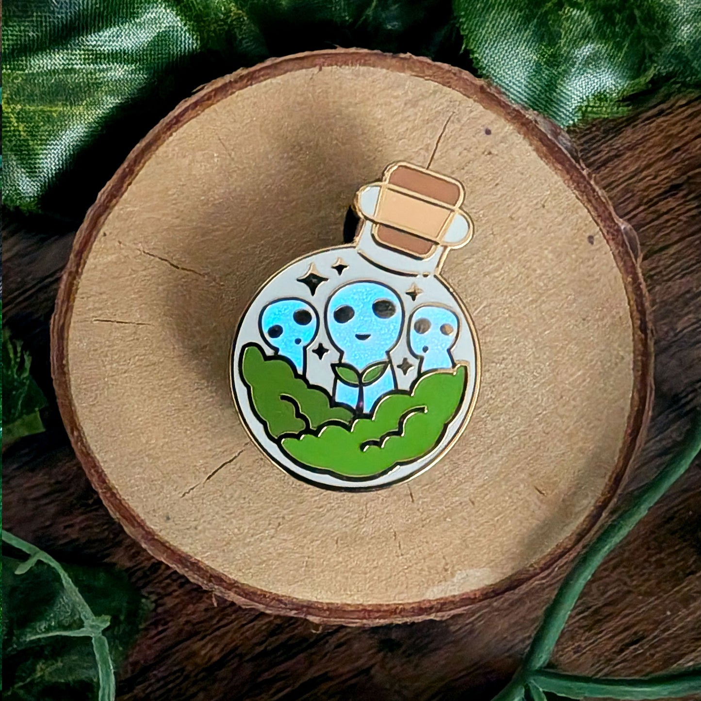 Forest Sprout Kodama Glowing Bottled Spirit Enamel Pin
