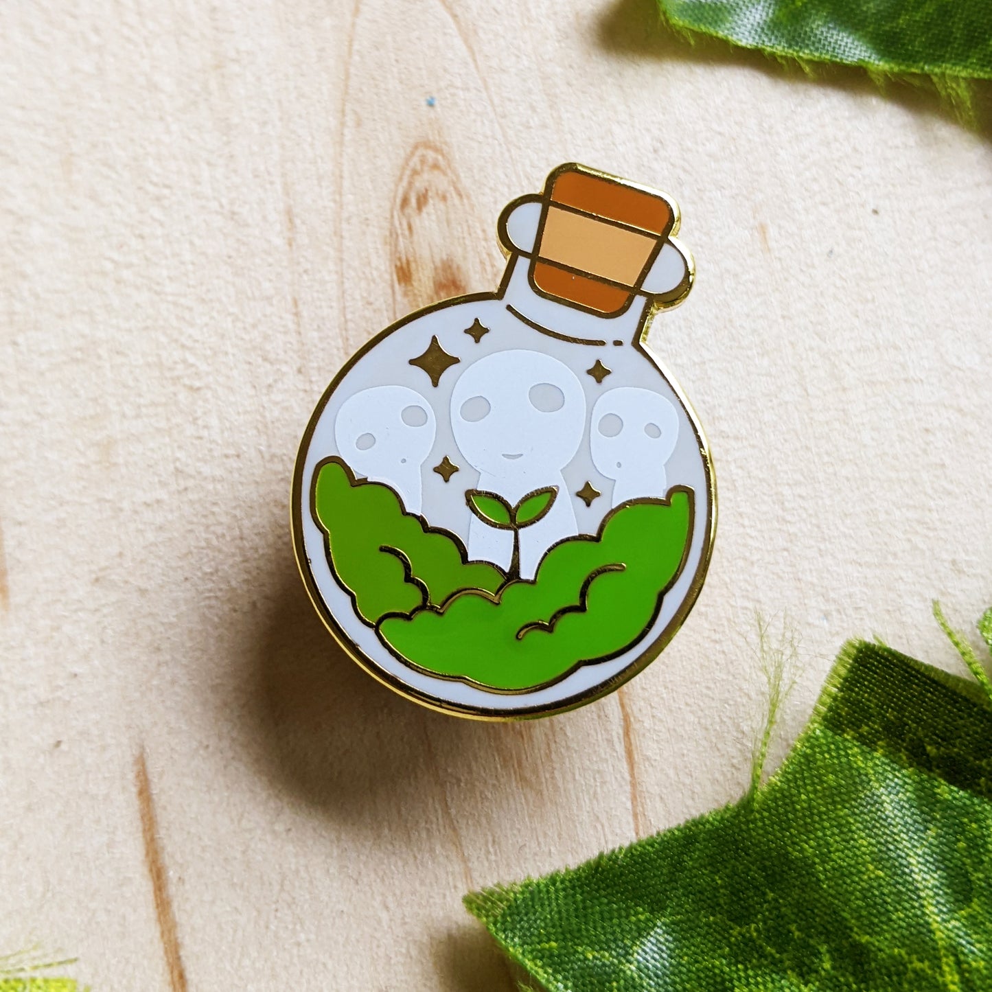 Forest Sprout Kodama Glowing Bottled Spirit Enamel Pin