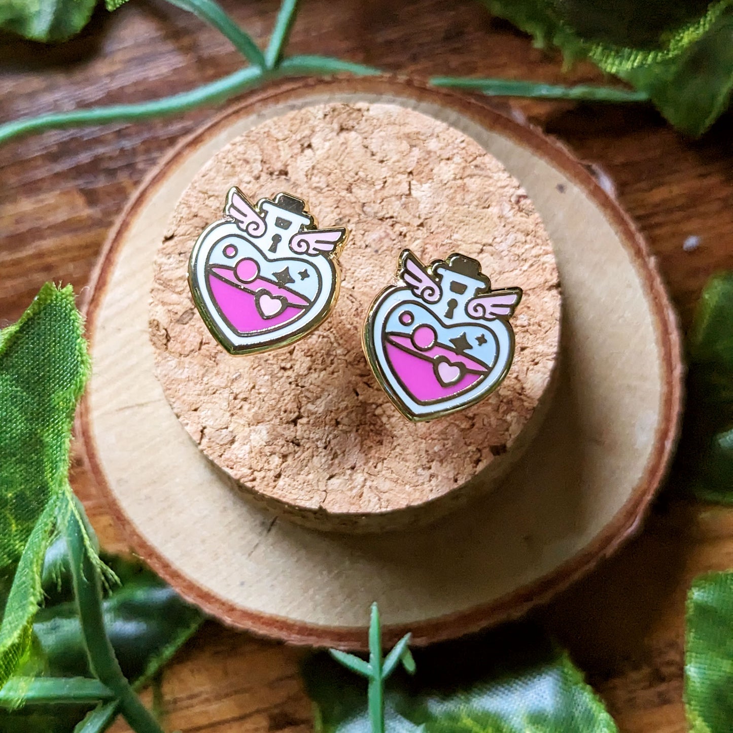 Pink Heart Love Potion Enamel Earring Stainless Steel Studs