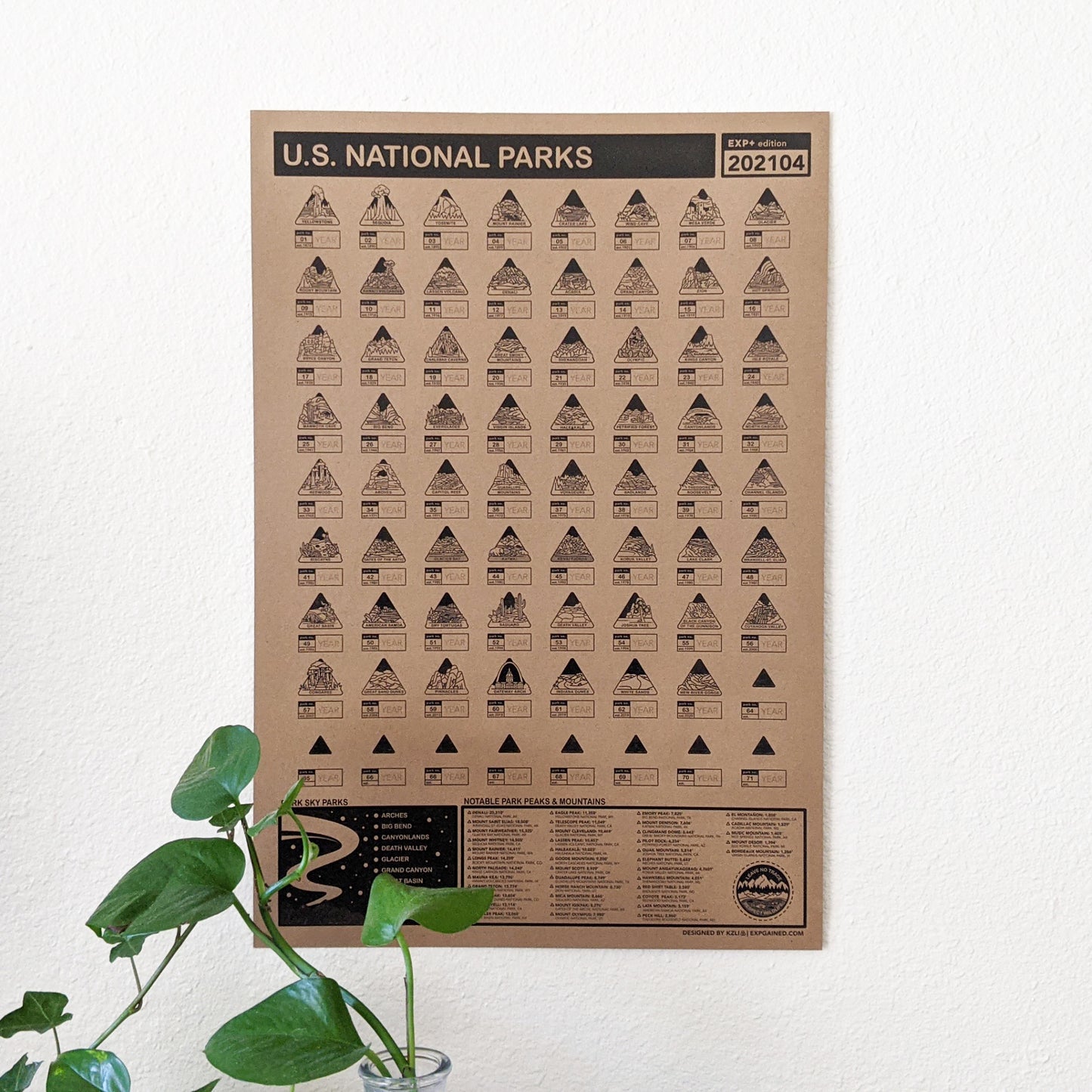 13x19 National Park Poster Checklist | National Park Travel Poster - Gift for Outdoorsy and Nature Hiking Camping Lovers