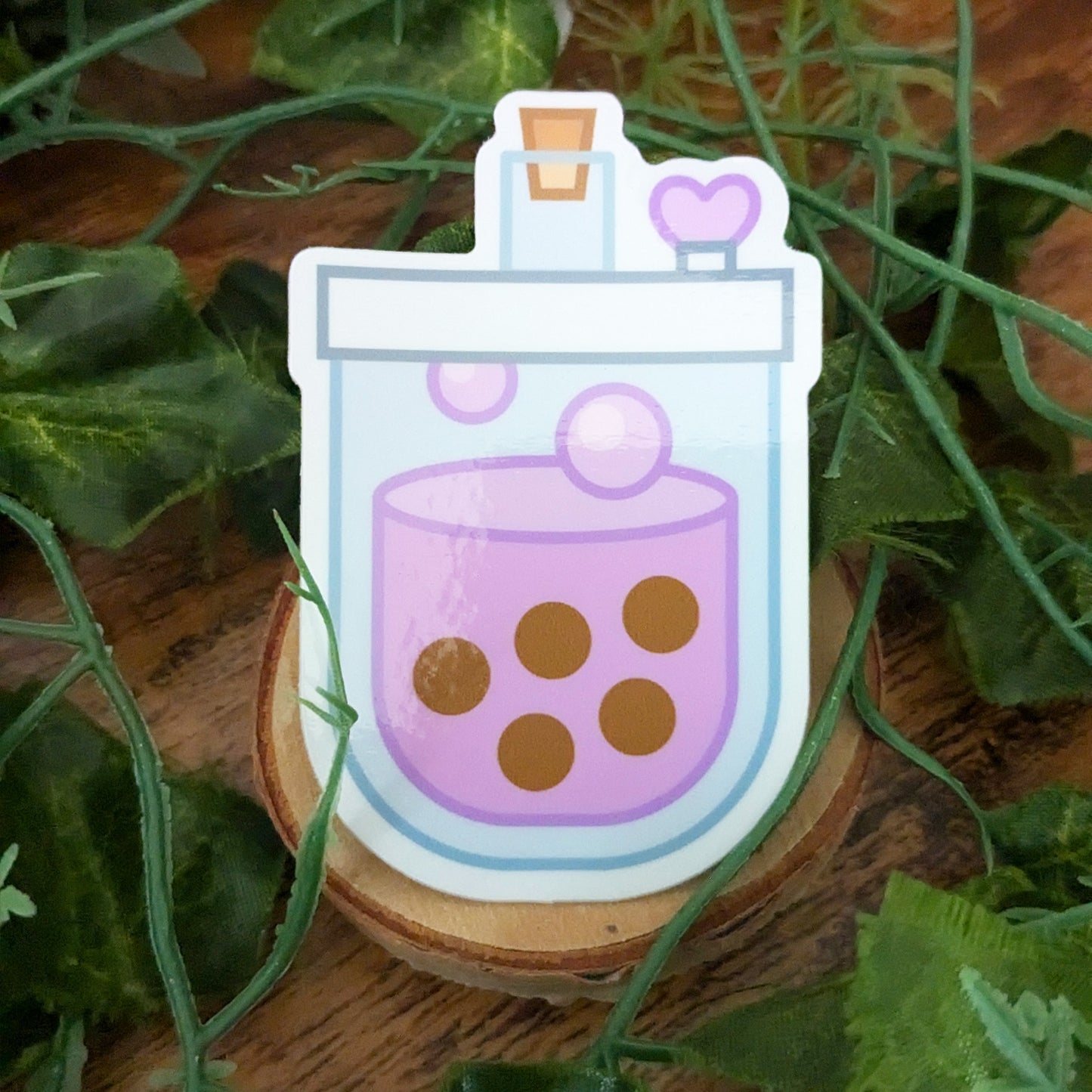 Pink Strawberry Boba Milk Tea Glossy Vinyl Sticker