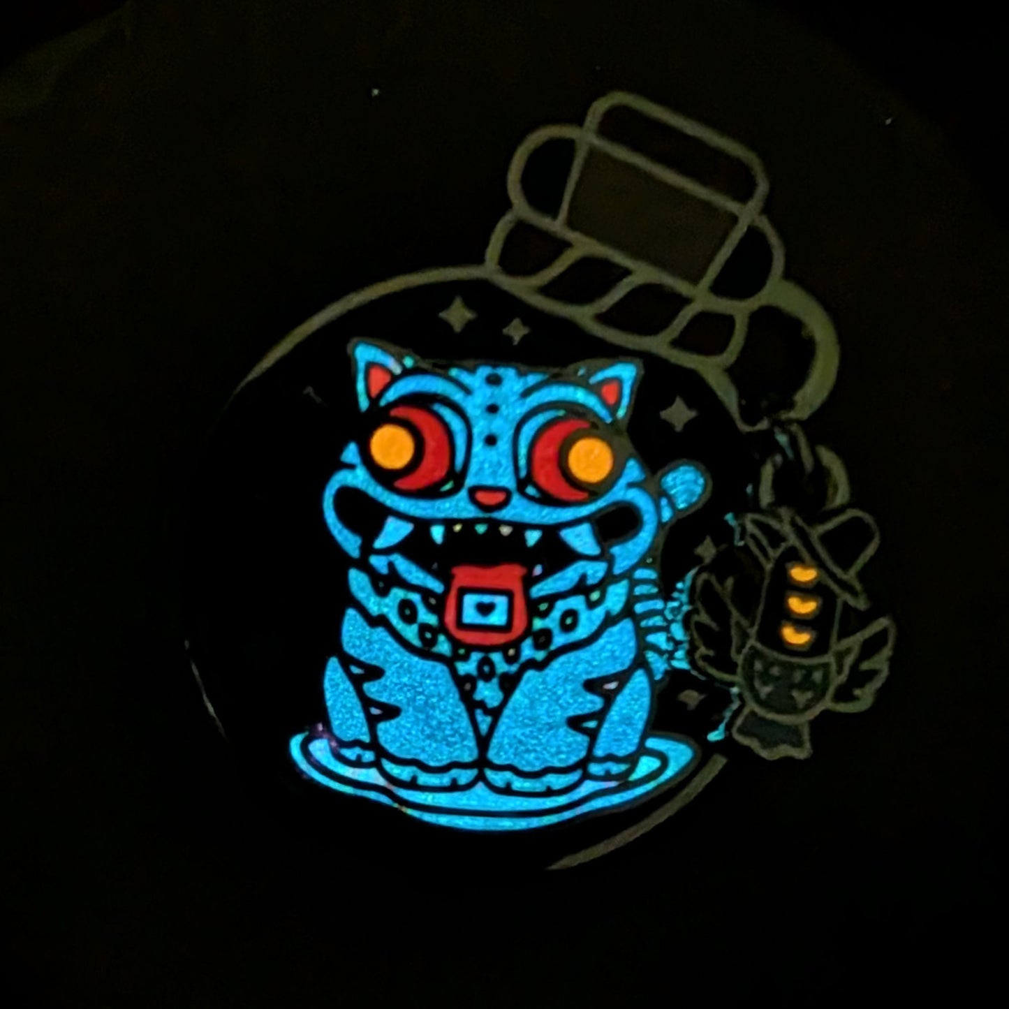 Silly Tiger & Judging Magpie Messenger Glowing Bottled Guardian Enamel Pin