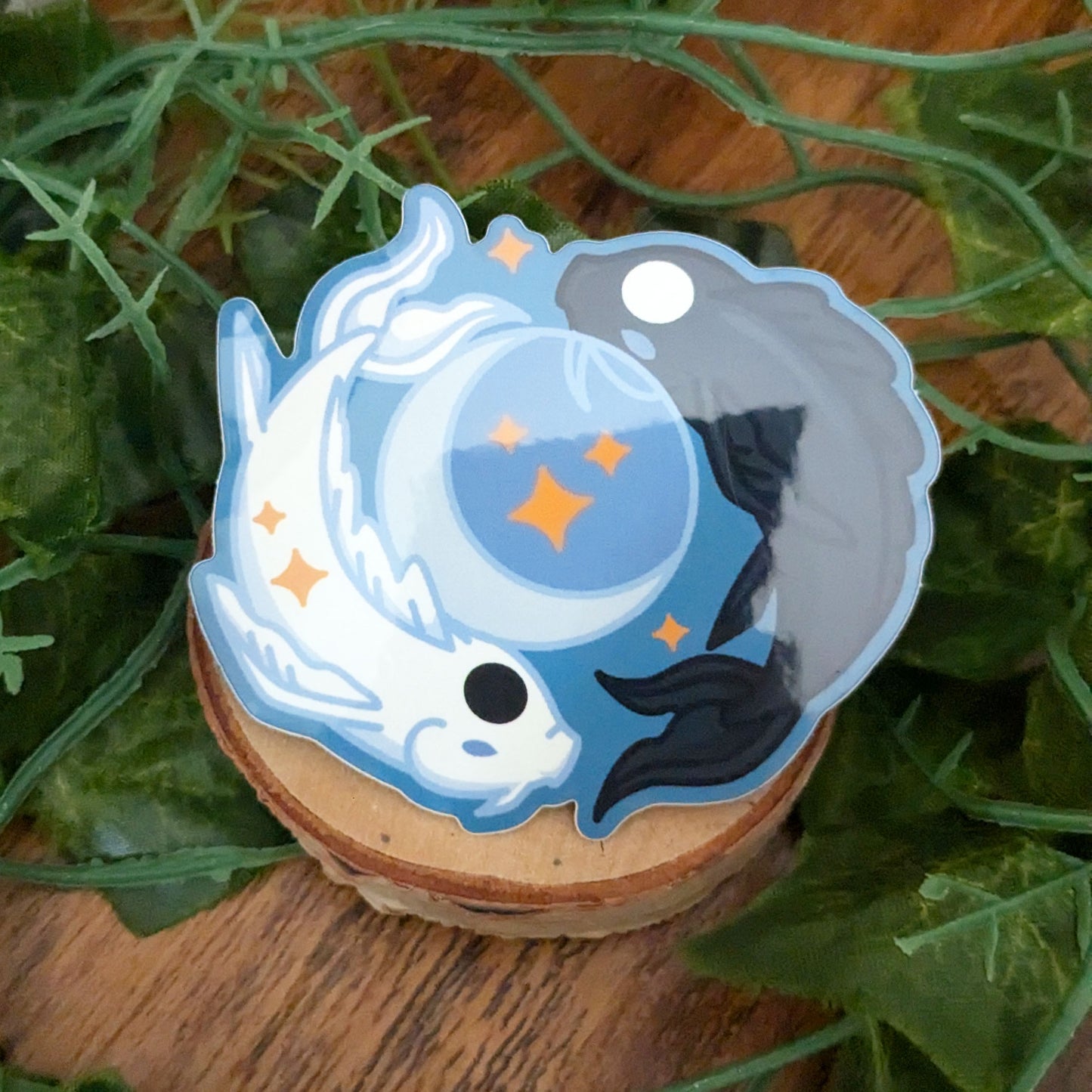 Black and White Koi Fish Water Elemental Guardian Glossy Vinyl Sticker