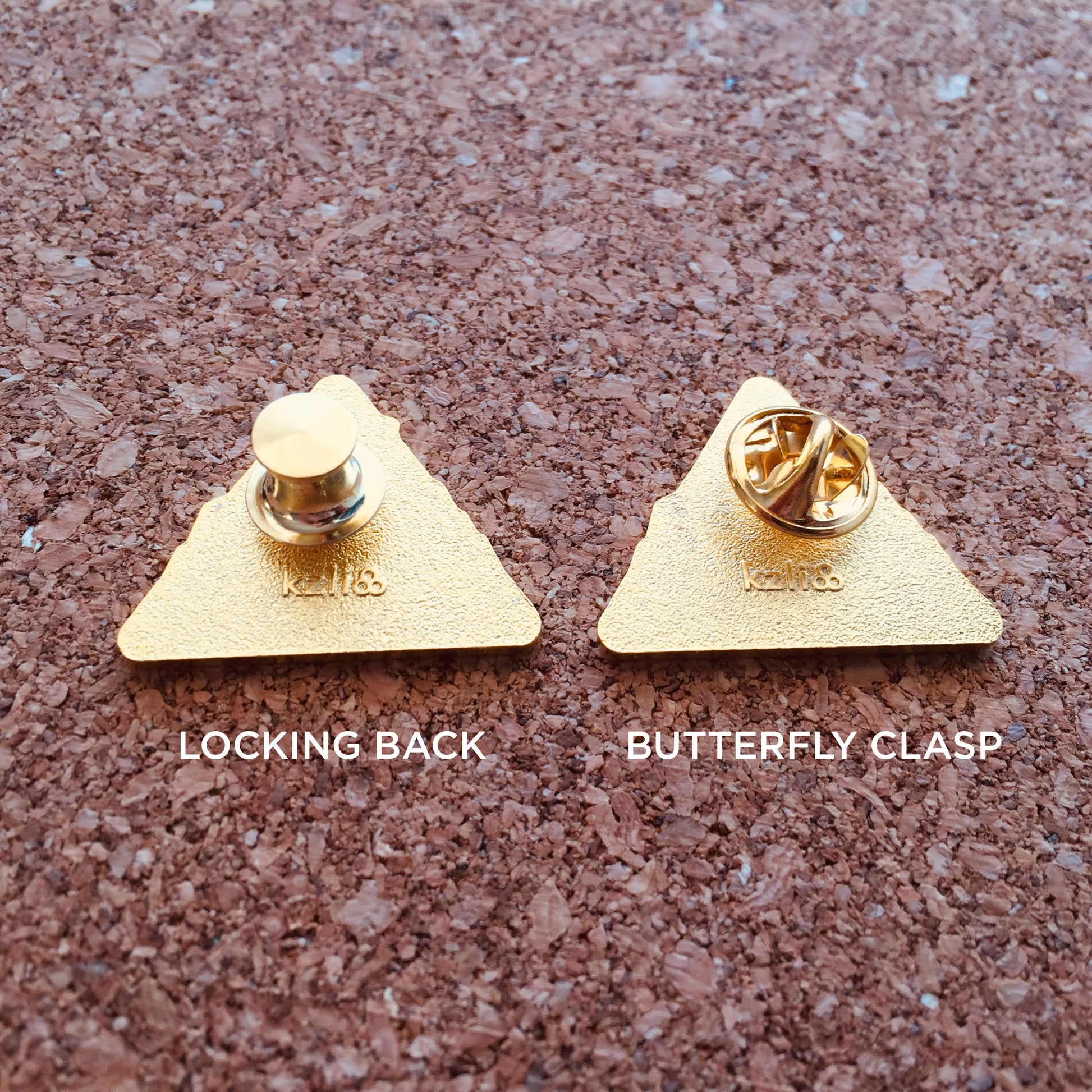 side by side comparison of a locking back vs. a butterfly clasp for the pin