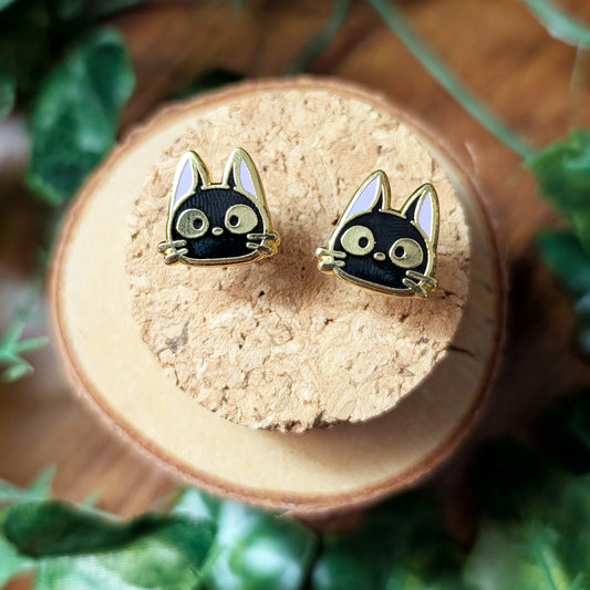 Black Cat Enamel Earring Stainless Steel Studs