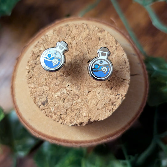 Blue Mana Potion Silver Enamel Earring Studs