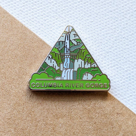 Triangle Columbia River Gorge Hard Enamel Pin national park enamel pin featuring a view of Multnomah Falls.