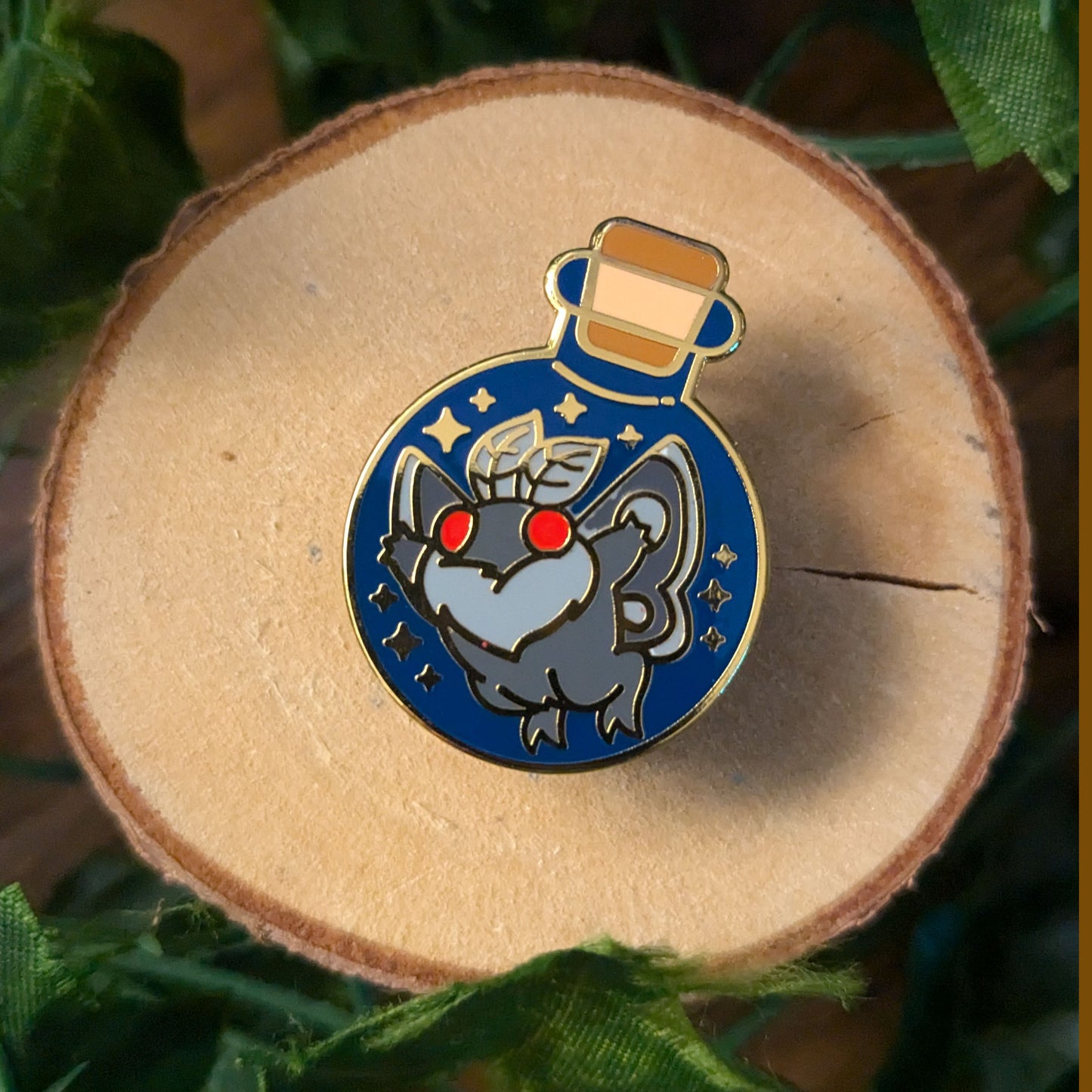 Flying Mothman Cryptid Spirit in a Bottle Enamel Pin