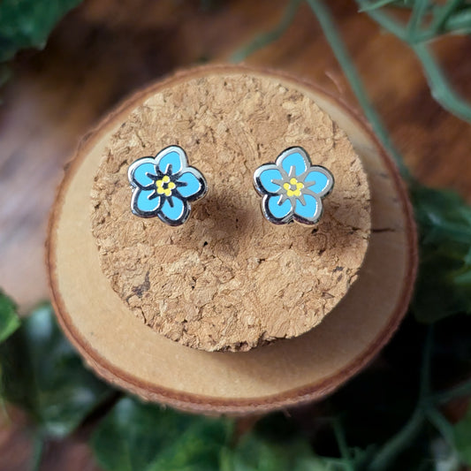 Blue Forget Me Not Blossom Enamel Earring Stainless Steel Studs