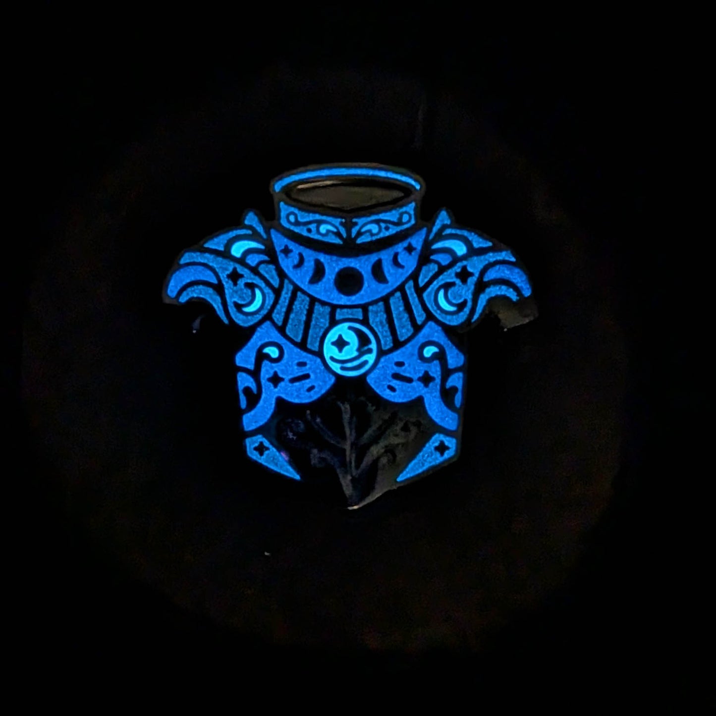 Moon Armor Blue Glow Silver Enamel Pin