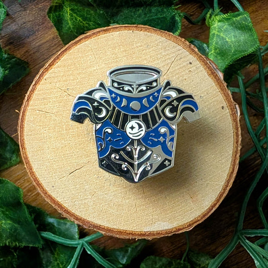 Moon Armor Blue Glow Silver Enamel Pin