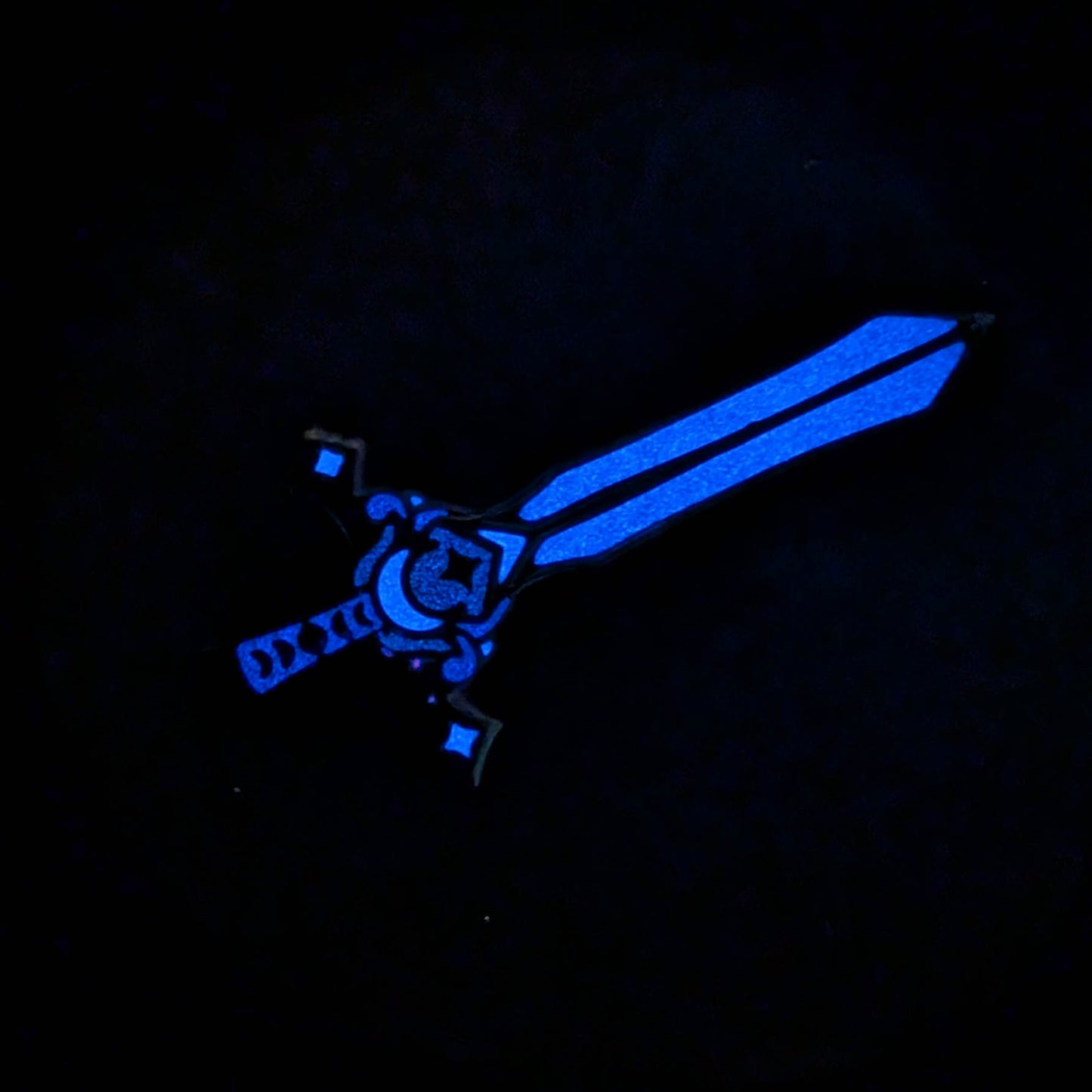 Moon Sword Blue Glow Silver Enamel Pin