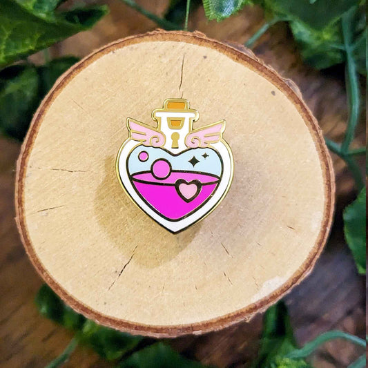 Pink Locked Heart Love Potion Bottle Enamel Pin