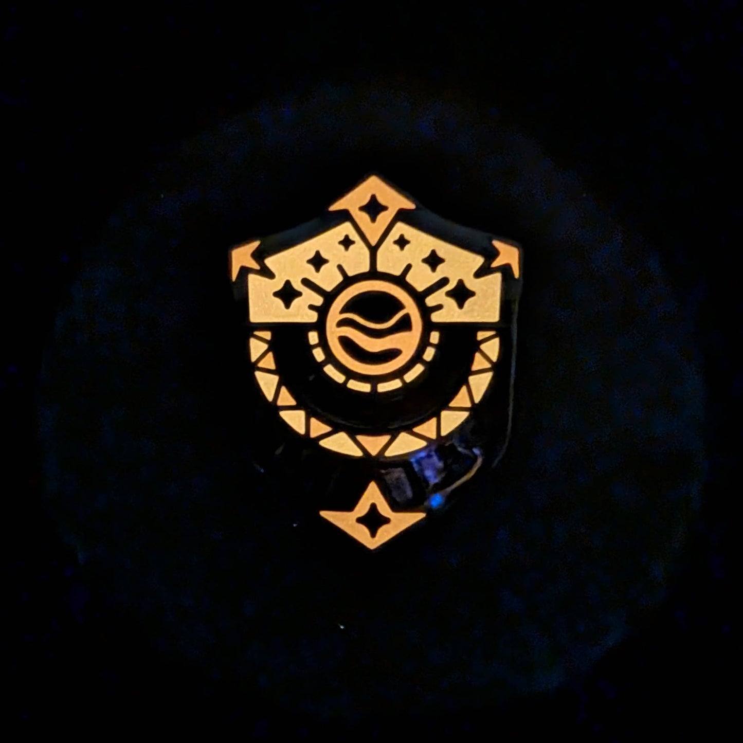 Sun shield design glowing yellow in the dark.
