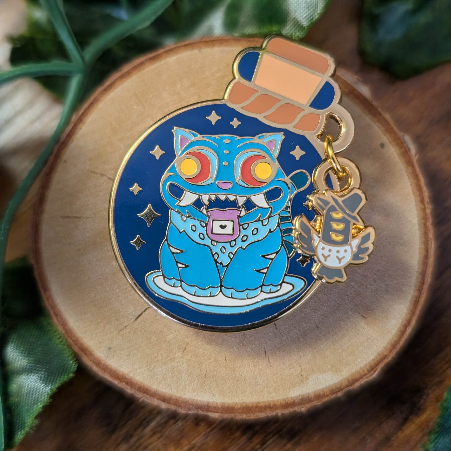 Silly Tiger & Judging Magpie Messenger Glowing Bottled Guardian Enamel Pin