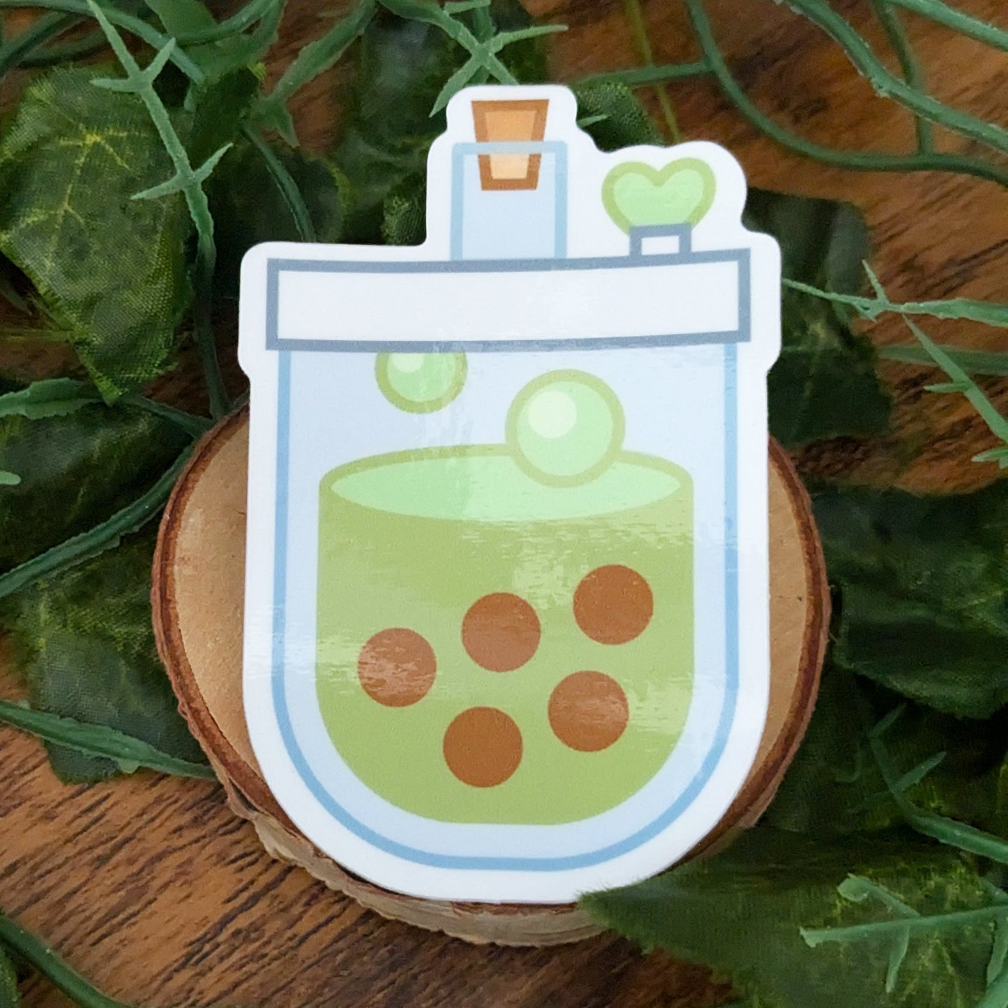 Green Matcha Boba Milk Tea Glossy Vinyl Sticker