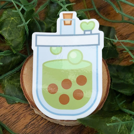 Green Matcha Boba Milk Tea Glossy Vinyl Sticker