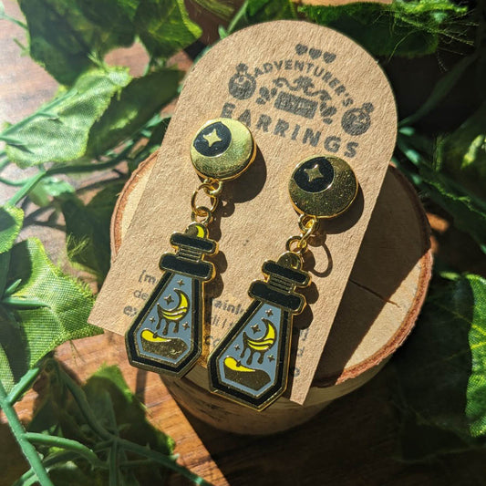 Hanging moon potion earrings with moon stainless steel studs