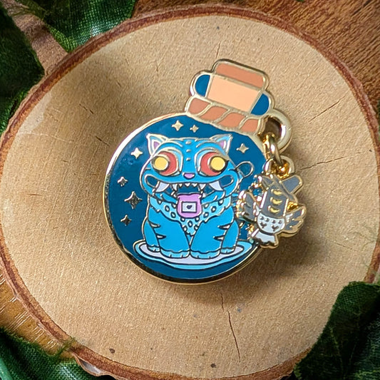 Silly Tiger & Judging Magpie Messenger Glowing Bottled Guardian Enamel Pin