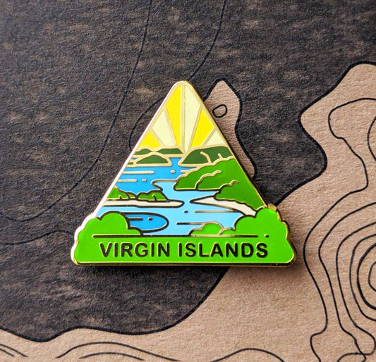 Triangle Virgin Islands national park enamel pin featuring a view of Trunk Bay.